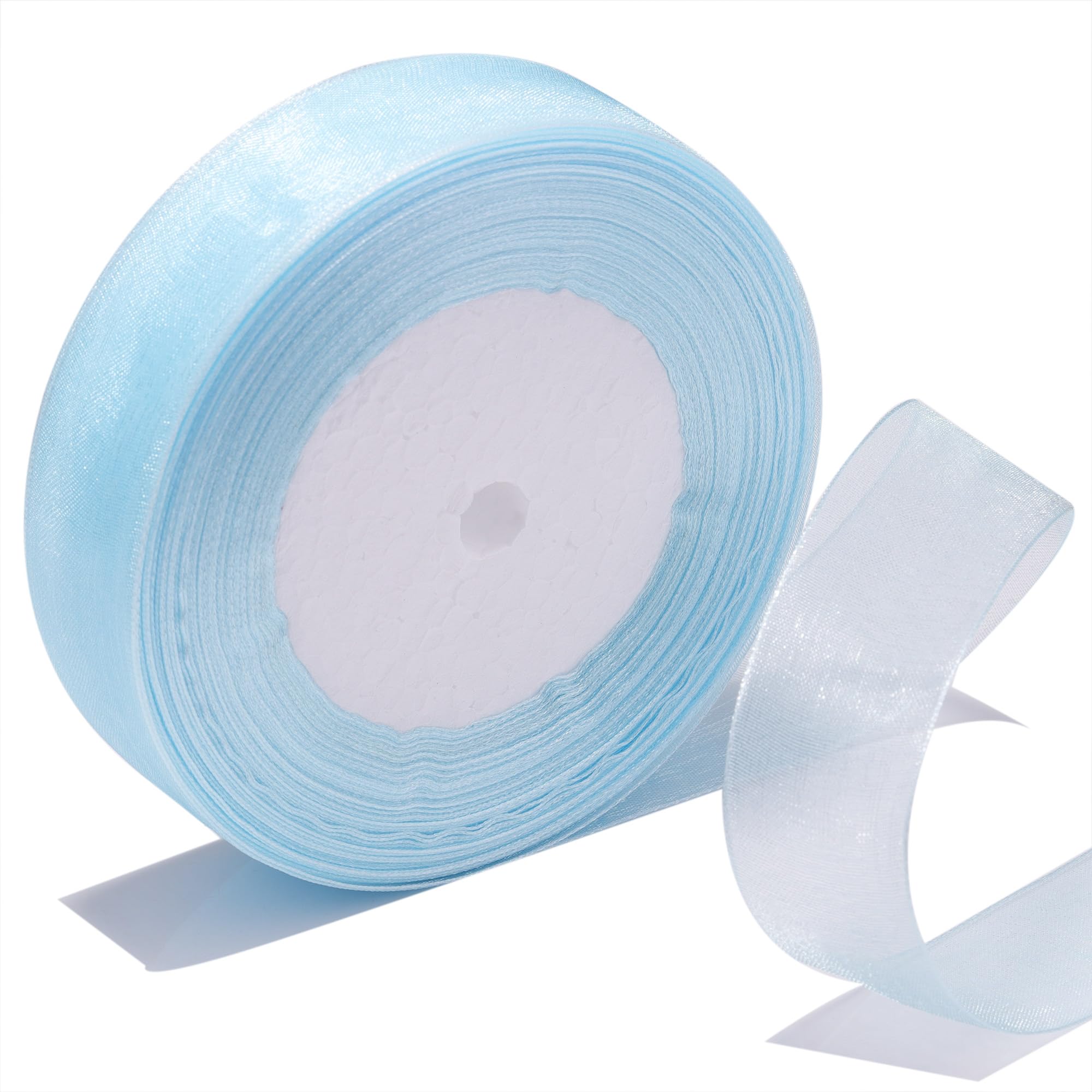 Bsikon 1 Inch Sheer Organza Ribbon 50 Yards Light Blue Chiffon Ribbon for Gift Wrapping,Bouquets,Wedding,DIY Craft