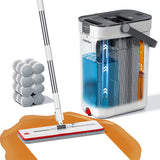 HoMettler Mop and Bucket Set, 3Tank Flat Mop and Bucket System for Separate Dirty & Clean Water, 65inch Mops for Floor Cleaning wi