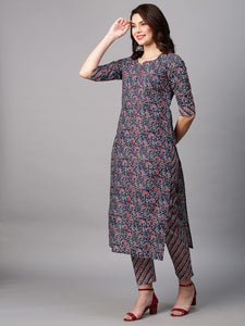 Gosriki Women'S Cotton Blend Traditional Straight Printed Kurta And Palazzo Set (Janar Dark Blue-32_Xxl-Gs_Dark Blue_Xx-Large),Dark Blue,2,B0BRFSCSTT