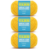 3x60g Yellow Yarn for Crocheting and Knitting;3x66m (72yds) Cotton Yarn for Beginners with Easy-to-See Stitches;Worsted-Weight M