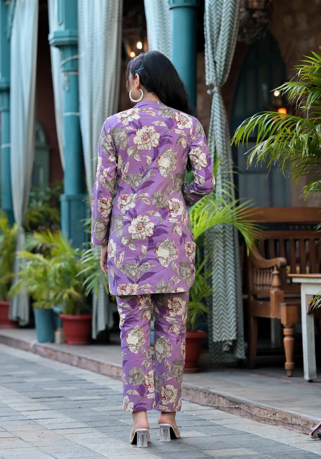 Leriya Fashion Women Ethnic Kurta Set | Cotton Blend Kalista Co-Ord Set | Casual Wear Pant Top Set | Fancy Pajama Set | Pack Of 2 | Floral Printed Top & Pant Set (Xx-Large, Purple) Lf-K-W1726&Tr817