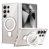 ETPESOK Compatible with Samsung Galaxy S24 Ultra Plating Clear Phone Case Silver | with Magnetic Ring Stand, Compatible with Mag