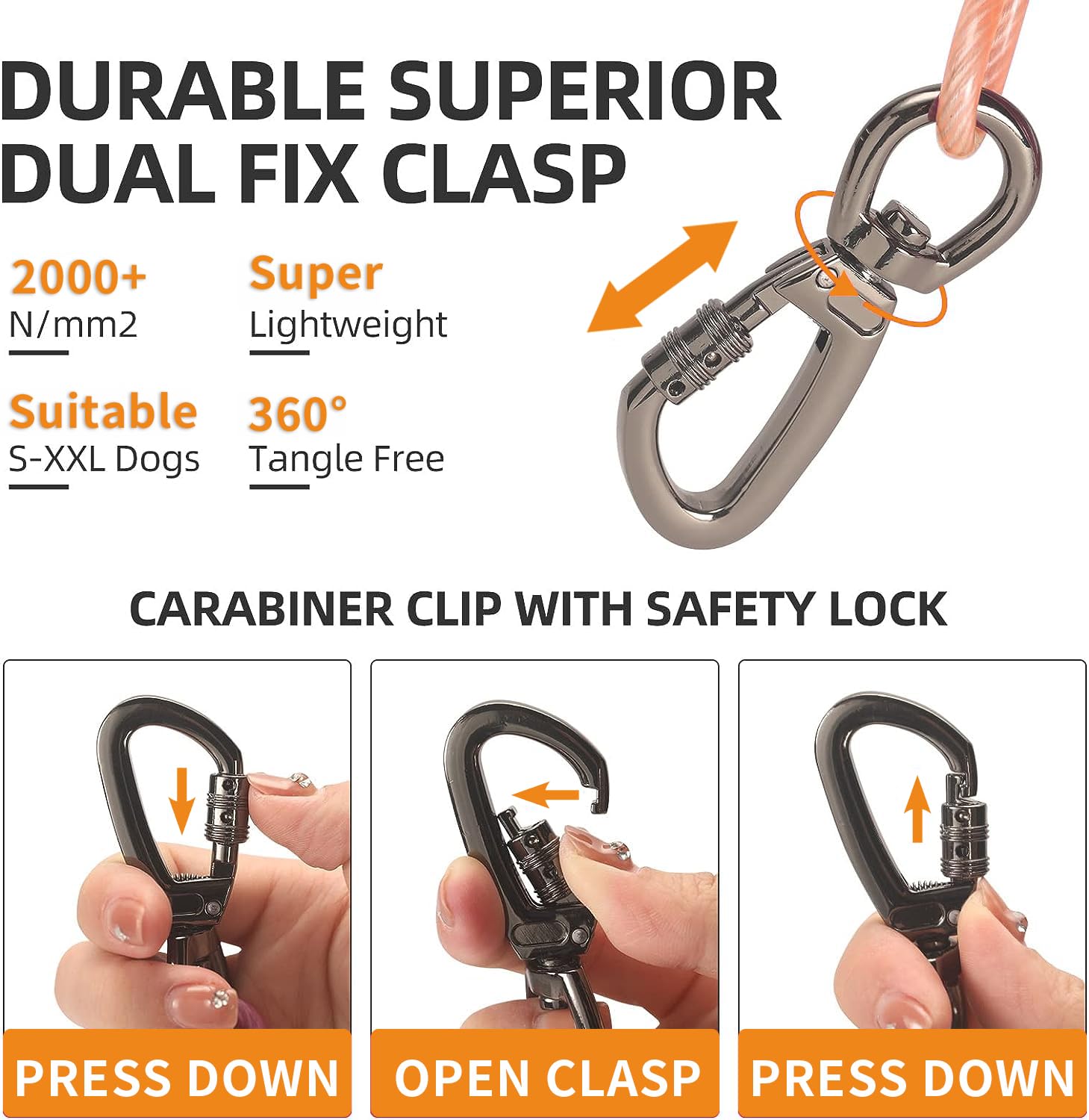 Dog tie Out Cable, 10/20/25/30/50/70/100 feet, Suitable for Dogs up to 350 pounds, Dog Cable with Swivel Buckle, Lightweight, No