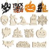 36PCS Wooden Halloween Ornaments to Paint Fall Decorations, 12 Styles DIY Blank Autumn Unfinished Wood Skull Pumpkin Ghost Bat B