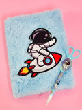 Le Delite Outer Space Theme Astronaut Plush Soft Furry Feather Diary Combo Gift Set For Kids Boys,Girls/Stationary Notebook With