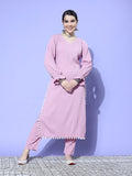 Varanga Women'S Silk Blend Kurta Set Pink 2Xl