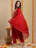 Anni Designer Women'S Rayon Blend Straight Embroidered Kurta With Pant & Dupatta (Sharbati Red_S_Red_Small),Red,S,,,
