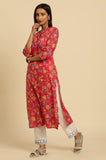 W For Woman Women'S Cotton Floral Regular Kurta (24Few10751-123513_Rose Red