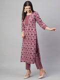 Gosriki Women'S Cotton Blend Straight Printed Kurta With Pant (Anusha Wine-Gs_M_Wine_Medium),Wine,,B0C7W3DRM8