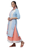 Aurelia Blue Floral Printed Cotton Kurta Dupatta Bottomwear Set For Women Ice Blue Xl