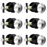 Lepushom 6 Pack Crystal Door Knobs Interior, Elegant Matte Black Glass Door Knobs, Keyless Privacy Door Locks for Bedrooms and B