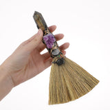 RENEMEGO Witch Broom Witchcraft Supplies Altar Supplies with Labradorite Wiccan Stuff Magic Broomstick with Natural Healing Cr