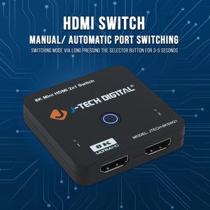8K HDMI 2.1 Mini Switch 2 in 1 Out 48Gbps 8K 60Hz 4K 120Hz HDR / HDR10 HDMI Switcher for Xbox PS5 BluRay with Auto Switch by J-T