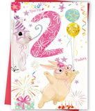 FANCYLUCKY Cute 2nd Birthday Card Gifts for Girl, Happy 2 Year Old Birthday Card for Her, Rabbit Second Bday Decorations