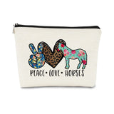 Horse Gifts for Women Horse Makeup Bag,Horse Themed Gifts for Women,Peace Love Horse Leopard Floral Cosmetic Bag Cowgirls Gift,H