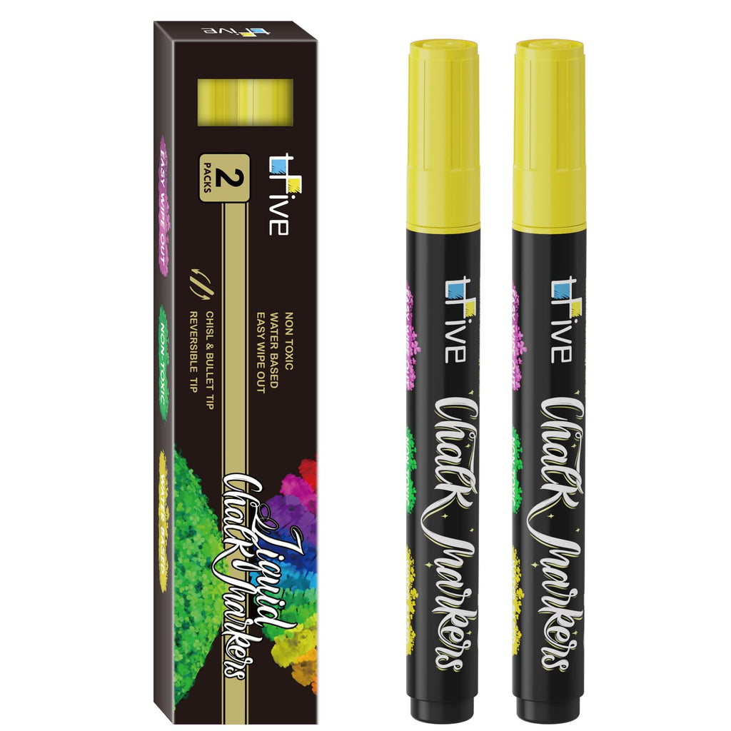 TFIVE Yellow Liquid Chalk Markers - 2 Pack Bright Colors Erasable Chal ...