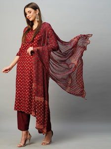 Gosriki Women'S Cotton Blend Straight Printed Kurta With Pant & Dupatta (Bc Maroon-Kbv-Gs_L_Maroon_Large),Maroon,,B0CNLZMSQT