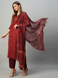 Gosriki Women'S Cotton Blend Straight Printed Kurta With Pant & Dupatta (Bc Maroon-Kbv-Gs_L_Maroon_Large),Maroon,,B0CNLZMSQT