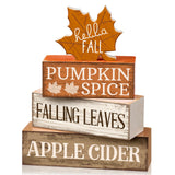 Moucuny 4 Pcs Fall Decor Wooden Maple Leaf Decoration Thanksgiving Tiered Tray Decor Rustic Wooden Maple Leaf Block Sign Thanksg