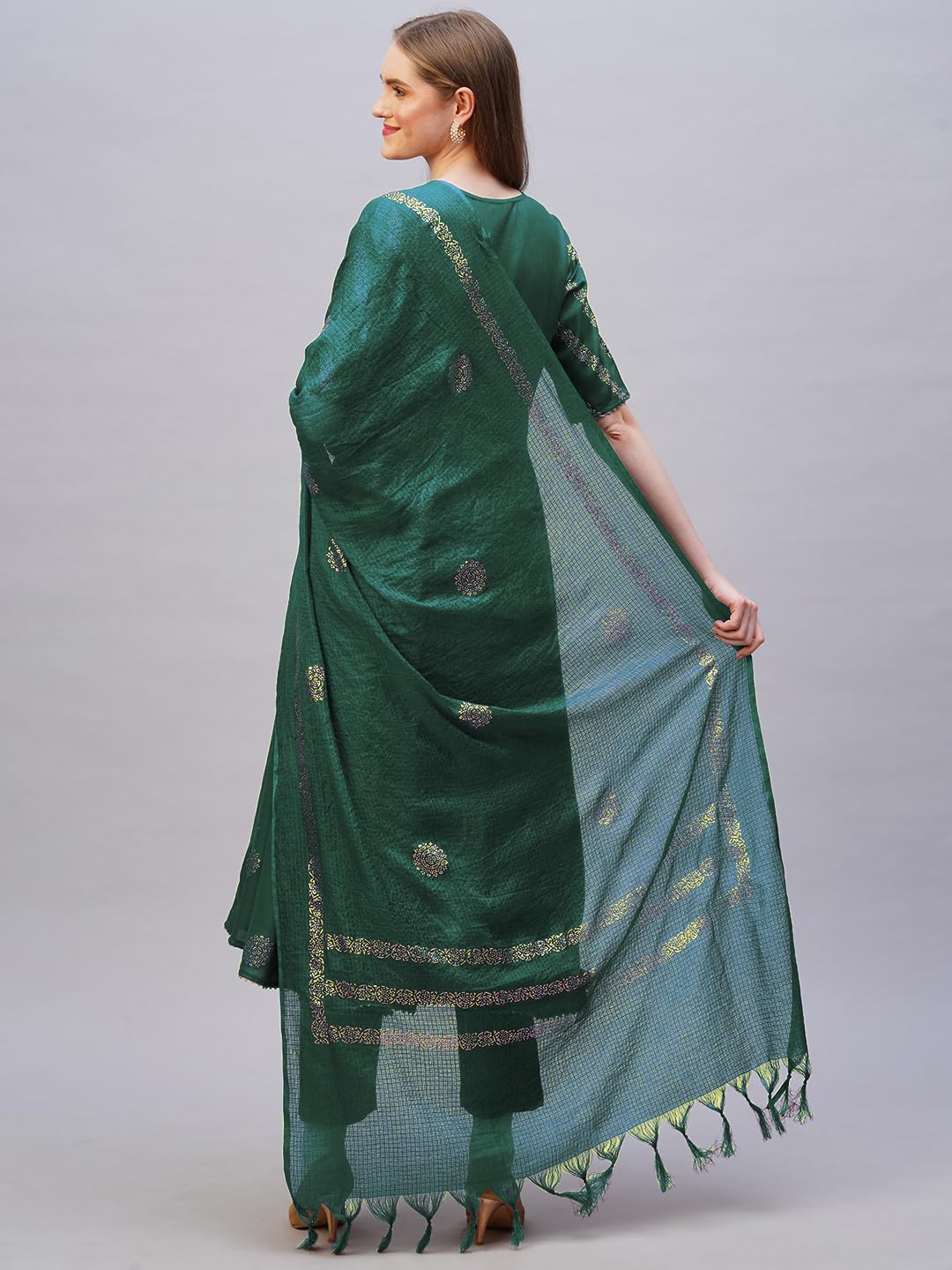 Gosriki Women'S Rayon Blend Anarkali Printed Kurta With Pant & Dupatta (Berlin Green-Nb-Gs_M_Green_Medium),Green,,B0DJ39KHRN
