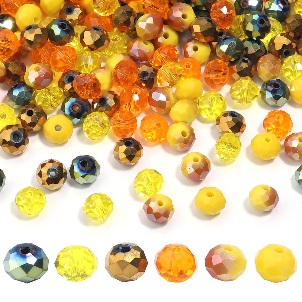 600PCS 4mm Crystal Glass Facted Round Beads for Jewelry Bracelet Making, Yellow Series Briolette Glass Spacer Beads with Hole fo