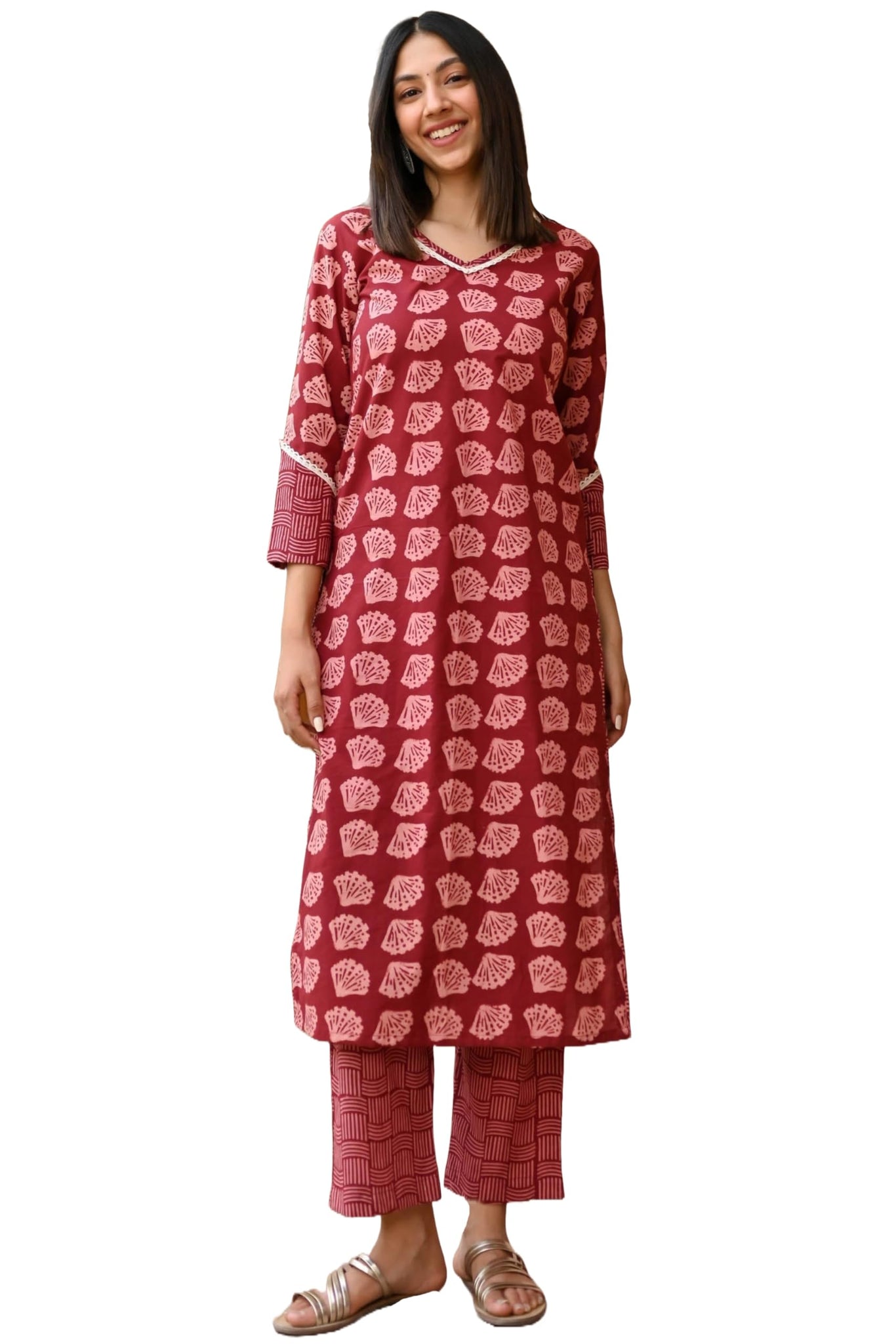 Gosriki Women'S Cotton Blend Straight Printed Kurta With Pant (Vidula Maroon-Gs_Xl_Maroon_X-Large),Maroon,,B0D5VLWZCZ