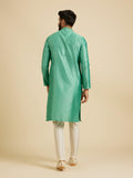 Manyavar Men'S Art Silk Intricate Prints & Neck Detailing Kurta Pyjama Set (Green,3Xl) Green 3Xl Sdes1175-333-Xxxl