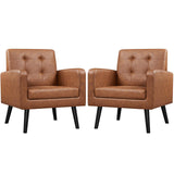 Yaheetech Mid-Century Accent Chairs, PU Leather Modern Upholstered Living Room Chair, Cozy Armchair Button Tufted Back and Wood 