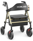 HOMLAND Walkers for Seniors with Seat, Foldable Rollator Walker, Reinforced Aluminum Frame, 8 Big Rubber Wheels for All Terrain,