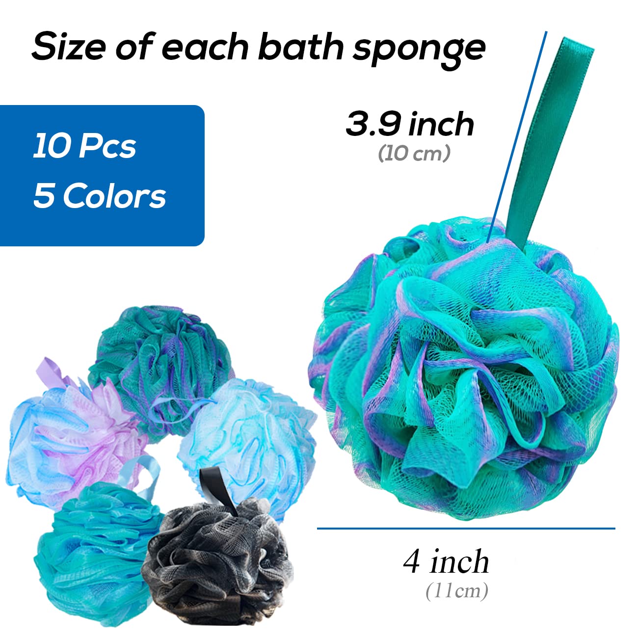 10 Pcs Shower Loofahs,Bath Shower Loofah Sponge,Exfoliating Shower Pouf Balls for Women,Men,Body Wash Bathroom,Exfoliate with Be