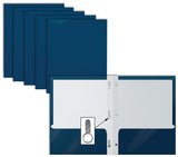 Better Office Products 2 Pocket Glossy Navy Blue Paper Folders with Prongs, Letter Size, High Gloss Navy Blue Paper Portfolios w