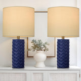 HGNPJC Navy Ceramic Table Lamp 20 Modern Nightstand Lamps Set of 2 Navy Blue Lamp with Fabric Shade Bedside Table Lamp for Livin