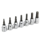 Powerbuilt 7 Piece 3/8 Inch Drive SAE Hex Bit Socket Set, Sizes 1/8-3/8, S2 Bits and Chrome-Vanadium Sockets, Hangable Storage T