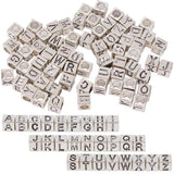 SUNNYCLUE 1 Box 104Pcs 26 Styles Silver Letter Beads Square Alphabet Bead Kit Metal Alloy Antique Cube A to B Charm Large Hole L