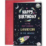 Grandson Birthday Card from Grandparents, Space Universe Theme, Cool Birthday Gift Idea for Awesome Grandson, Heartfelt Galactic