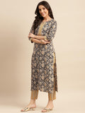 Gosriki Women'S Cotton Blend Printed Straight Kurta With Pant (Kalam Black-Gs_M_Black_Medium),Black,,B0C96GK1Q3