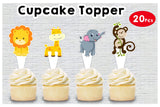 WoW Party Studio Jungle Animals Theme Happy Birthday Decorations Party Cup Cake Topper (20 Pcs)
