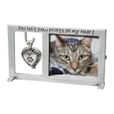 Cathedral Art Paw Prints on My Heart Pet Memorial Picture Frame, 2.25-inch by 2.5-inch Photo, Silver