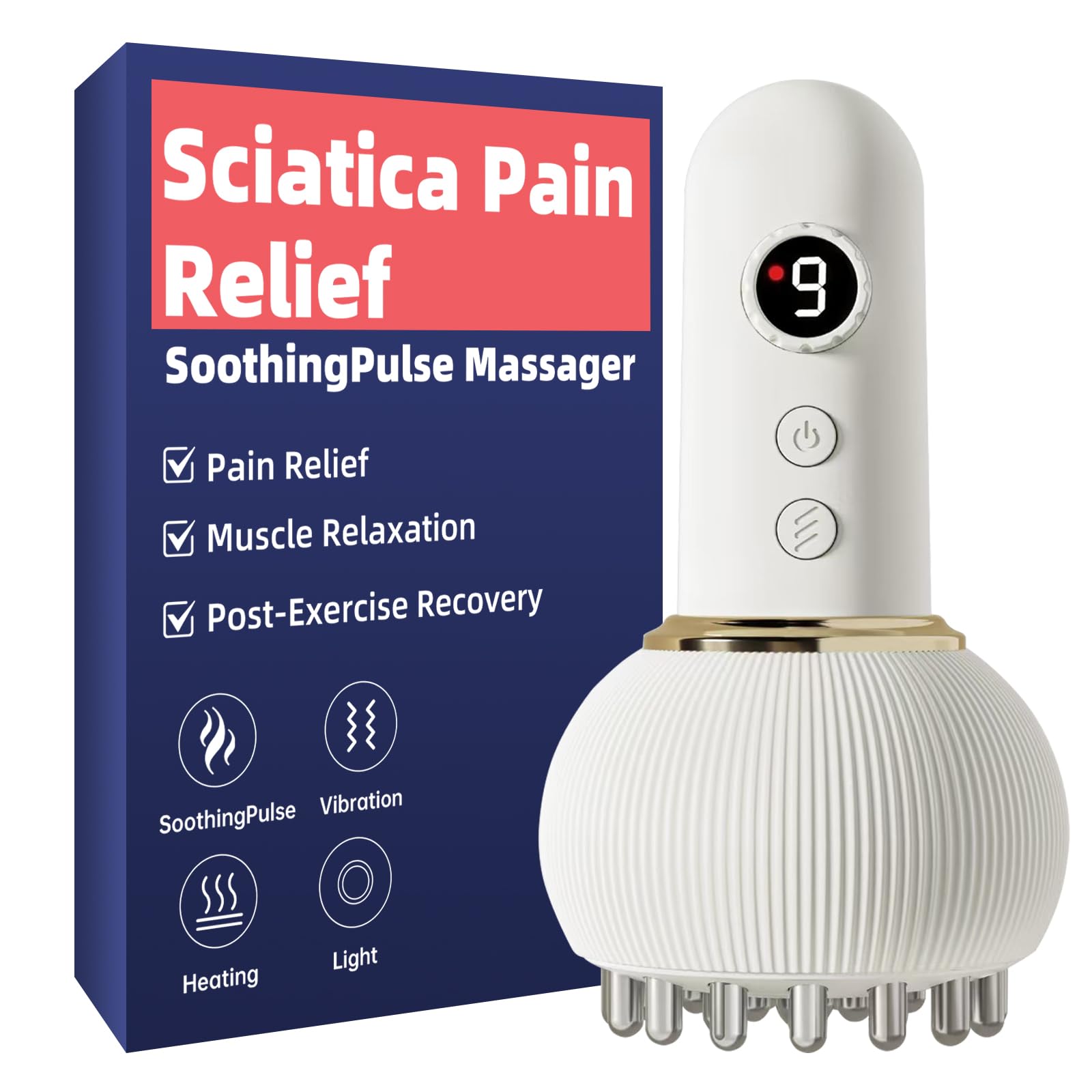 Paiaito Sciatica Pain Relief Devices - Deep Tissue Massager with Multi-Mode Technology, Heat & Light Therapy, Targeted Relief fo