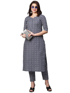 Gosriki Women'S Cotton Blend Printed Straight Kurta With Pant (Thaya Blue-Nwfb08-Gs_Xl_Blue_X-Large),Navy Blue,,B0BTJ554LZ