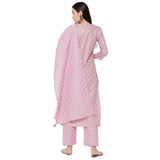 Anni Designer Women'S Cotton Foil Printed Kurta With Palazzo And Dupatta (Raju Pink Styl_L_Pink_Large),Pink,L,Cotton,Straight,