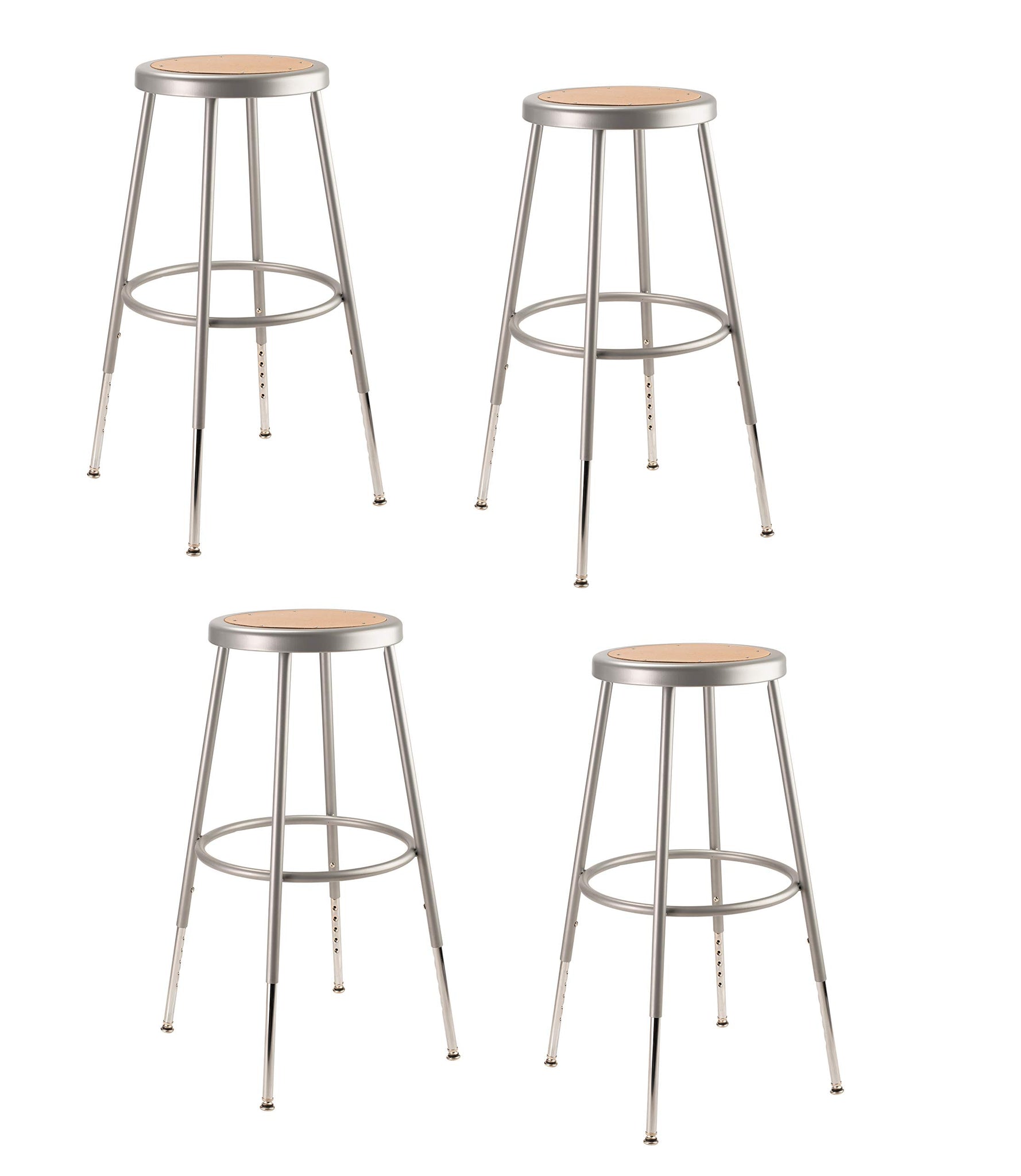 (4 Pack) National Public Seating 25'-33' Height Adjustable Heavy Duty Steel Stool, Grey