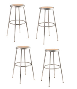 (4 Pack) National Public Seating 25'-33' Height Adjustable Heavy Duty Steel Stool, Grey