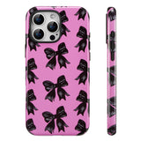 QLTYPRI Case for iPhone 16 Pro Max, Aesthetic Black Ribbon Bow Phone Case for Girls Women, Protective Hybrid 2-Layer Hard Shell 