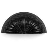 JETLAND Cabinet Hardware Cup Pulls - 4 Pack, Flat Black Petal Pattern, 3 Hole Centers, Vintage Pulls for Drawer Dresser Nightsta