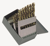 Cleveland C70365 29 Piece M42 Cobalt Heavy Duty Jobber Length Drill Bit Set, Gold Oxide Finish, Round Shank, Spiral Flute, 135 D