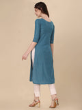 Wedani Women'S Cotton Round Neck Casual Wear Straight Kurta (Krt509) Blue,BLUE,XL,Cotton,A-Line,