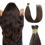 Sunya Brown I Tip Hair Extensions Human Hair 28 Inch #2 Dark Brown 50g/50Strands Straight I Tip Hair Extensions