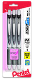 Pentel Pink BCA Ribbon Pentel EnerGel Deluxe RTX Retractable Liquid Gel Pen, 0.7mm, Medium Line, Metal Tip, Silver Barrel, Black