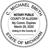 Round Notary Stamp for State of Michigan- Self Inking Stamp - Top Brand Unit with Bottom Locking Cover for Longer Lasting Stamp 